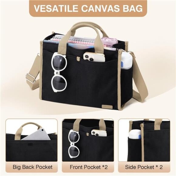 Canvas Tote Bag for Women Black - Picture 5 of 7